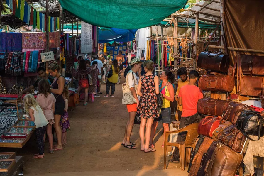 Delhi handicraft market with colourful Indian crafts
