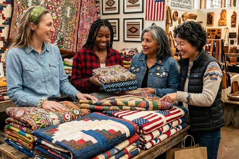 Tourist with shopping bags on Jaipur shopping tour in local bazaar