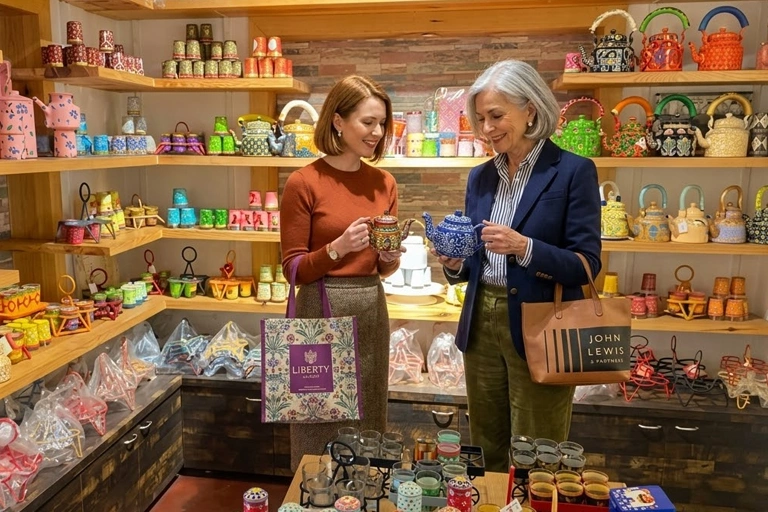 Tourist walking through colourful Jaipur bazaar during shopping tour